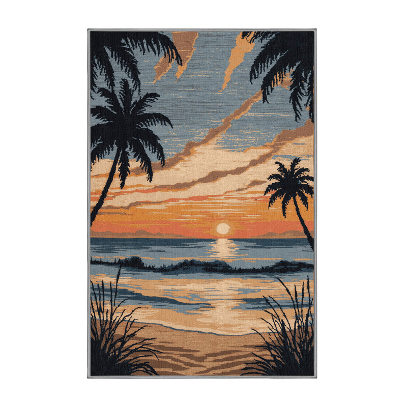 Washable Coastal Sunset Panorama Coastal Area Rug, Runner 2' x 5'