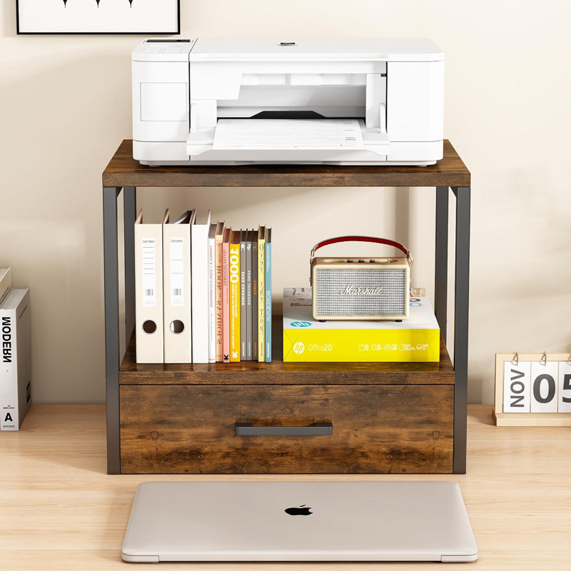 Printer Stand For Desk, 2 Tier Printer Stand With Storage,Printer Stand With Drawer,Multi-Purpose Desktop Printer Stand,Heavy Duty Desk Shelf/Desk Organizer For Home Office