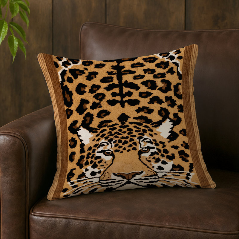 Coussin intérieur et extérieur Big Cats, Carré 16 po, Léopard beige nuageux Sunda