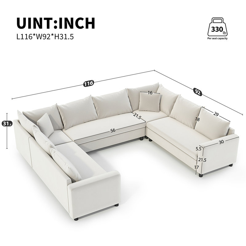 Canapé modulaire surdimensionné pour 8 personnes, Chenille crème