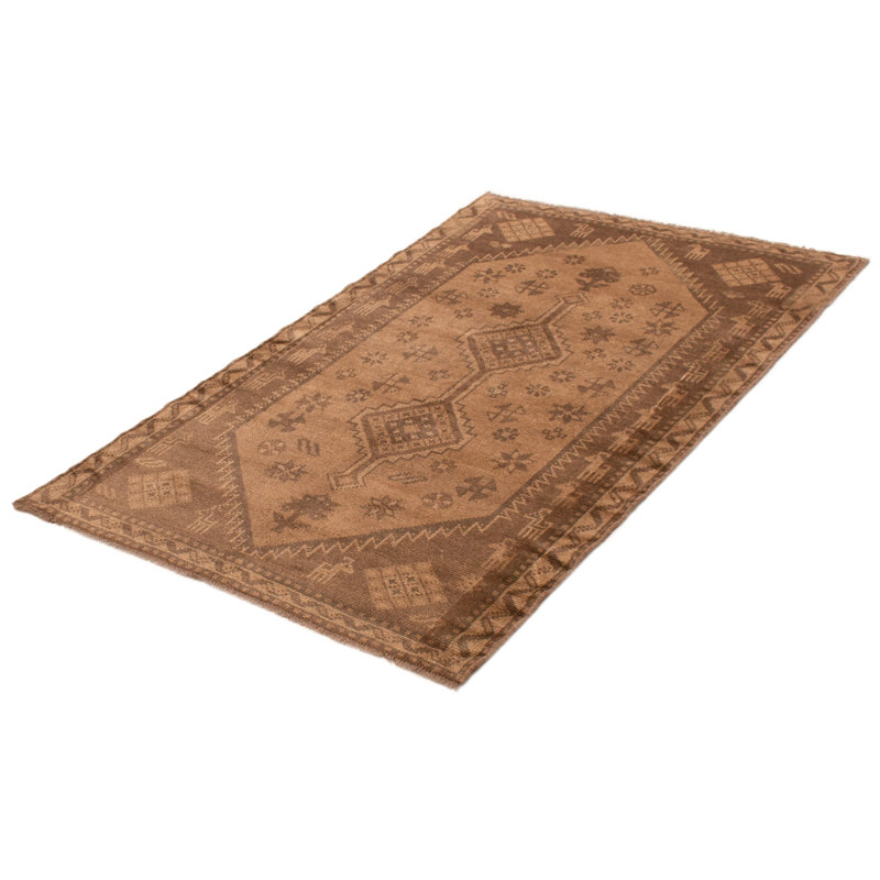 Tapis brun clair unique fait à la main de conception unique 4 pi 10 po x 7 pi 5 po Antalya