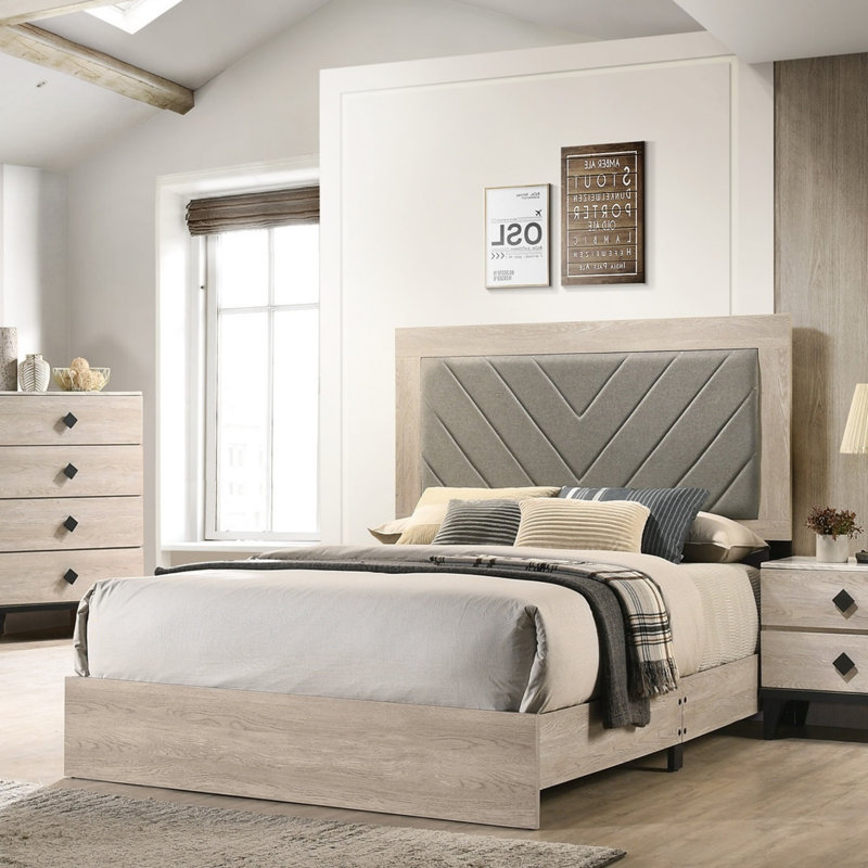 Cadre de lit contemporain en bois d'hévéa 1pc, Grand lit
