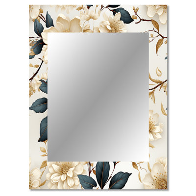 Cathyjo White Lace Inspired Botanicals - Floral Decorative Wall Mirror, Floral Mirror, Printed Metal Art