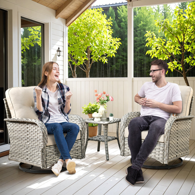 Three-Piece Outdoor Swivel Chair Set, Beige
