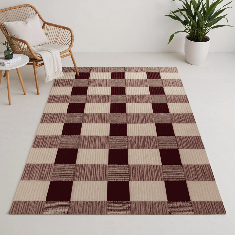 Tapis d'intérieur et d'extérieur à carreaux brun, Rectangulaire 3 pi x 5 pi