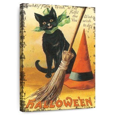 Chat nostalgique avec balai Lelend Halloween