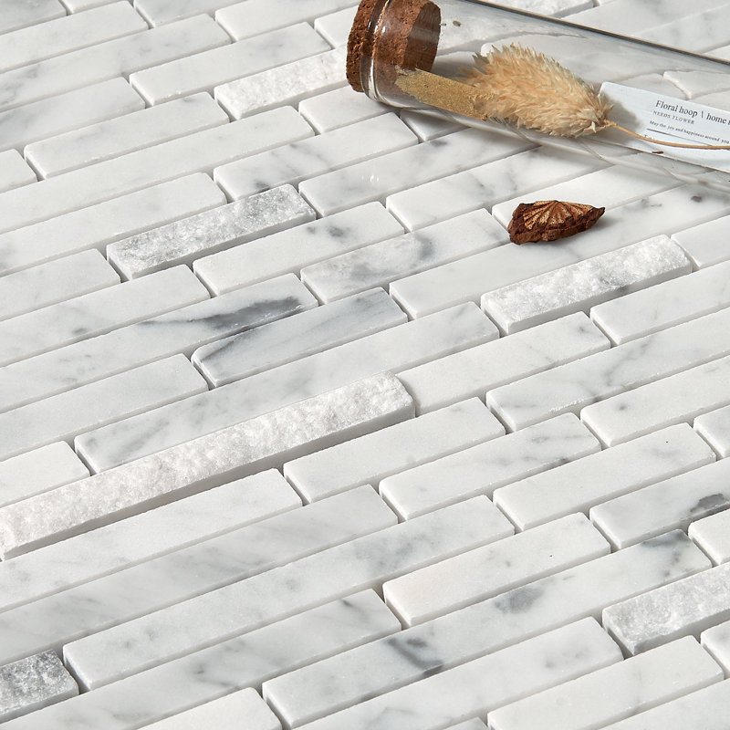 Carreau de mosaïque linéaire en marbre Tibet, Blanc