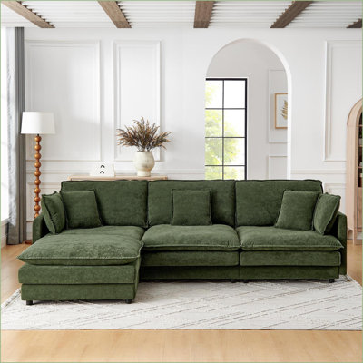 Sectional Sofas, Modern L-Shaped 4-Seater Convertible with Storage Ottoman, Towel Fabric Living Room Couch, Black | Black | Foam