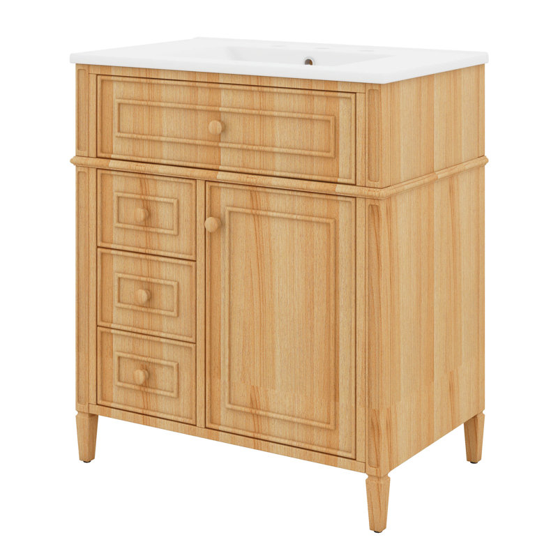 Meuble-lavabo de 30 po avec lavabo, meuble-lavabo de salle de bain Moderm avec 1 tiroir rabattable, 2 tiroirs, support de rangement sur 2 niveaux et tablette réglable