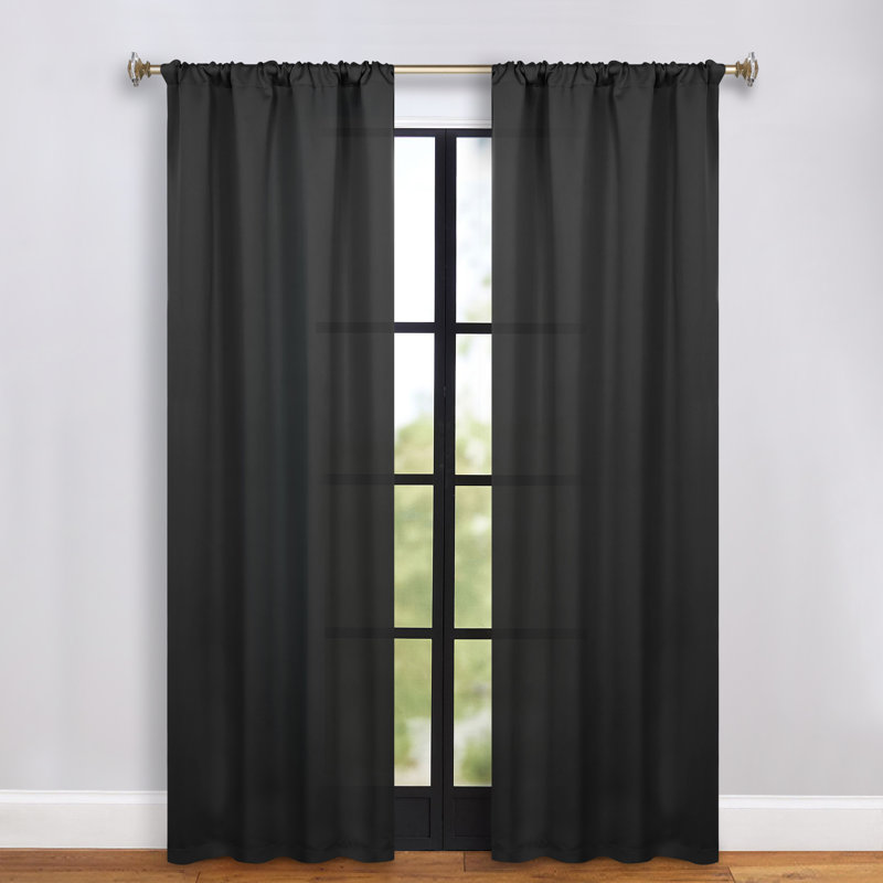 Moriah Millendon Solid Modern Polyester Rod Pockets Room Darkening Curtain Pair, 36" W x 84" L, Black