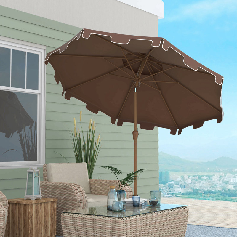 Parasol de terrasse de 9 pi avec bouton poussoir inclinable et manivelle Outsunny, Brun