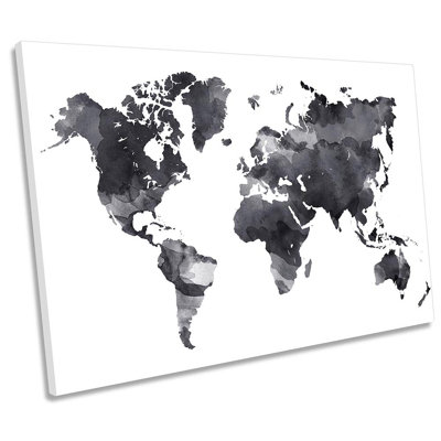 World Map Black And White - Wrapped Canvas Print