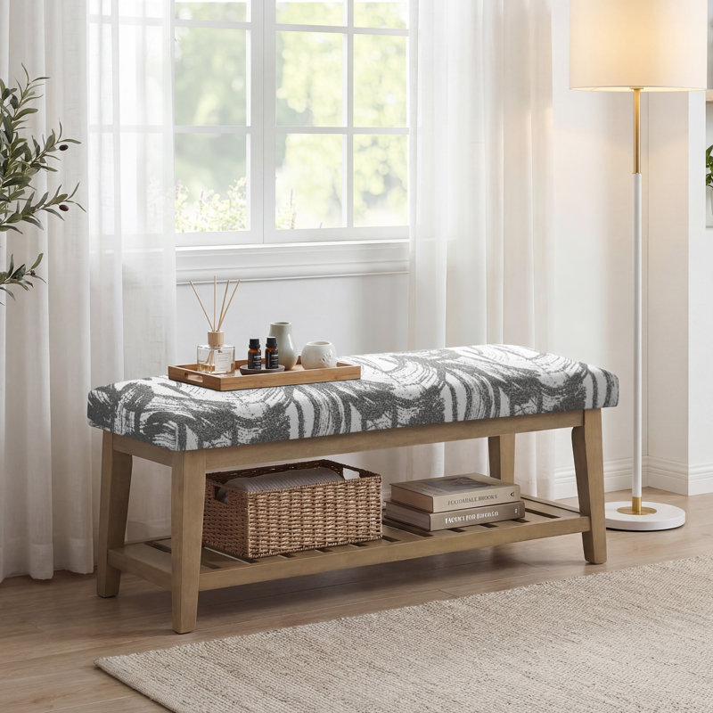 Polyester Upholstered Storage Bench, Prints Grey