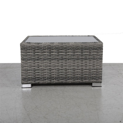 Mixed Grey Slatted Side Table With Aluminum Top – Fully Assembled(Only Including Table)