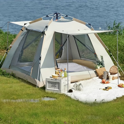 Kazoo 2-3 Person Family Camping Tent With Awning - Quick To Set Up, Windproof, All-Season Design With Mosquito Screen And UV Protection, Durable Oxford Fabr