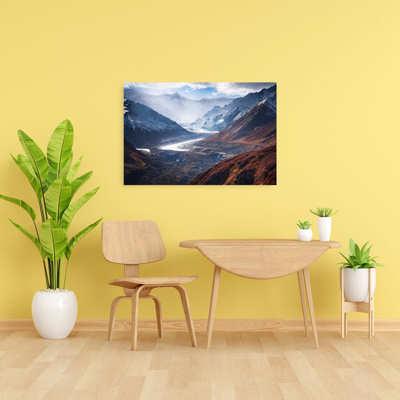 Autumn Mountain Glacier Dramatic Vibrant Abstract Autumn Landscape Wall Art Print 1 Piece Wrapped Canvas Wall Art