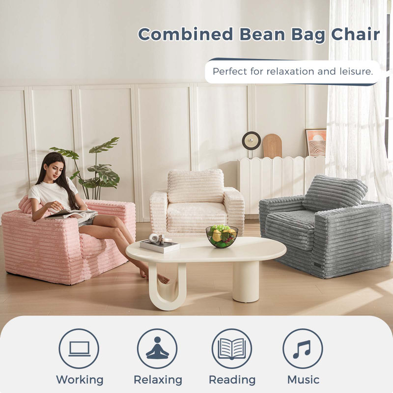 Medium Bean Bag Chair Floor Sofa, Pink Faux Fur