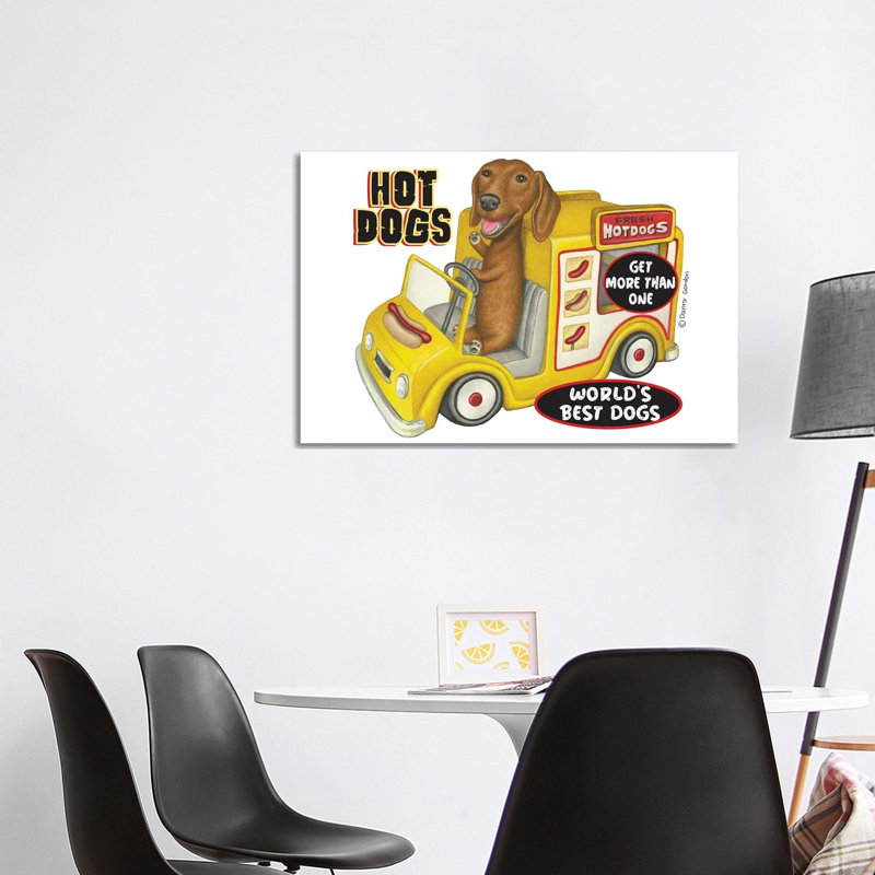 Dachshund In Yellow Hotdog Truck - Wrapped Canvas Print, 101.6 cm H x 66.04 cm W x 1.91 cm D