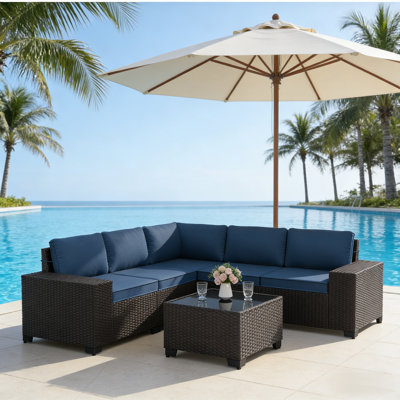 6-Piece Outdoor Rattan Sofa Set With Cushions