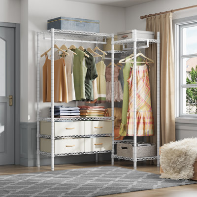 43.3'' Heavy Duty Freestanding Metal Garment Rack, Multifunctional Clothes Rack with Adjustable Shelves, Ideal for Home and Commercial Use,White