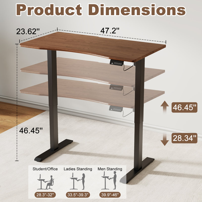 Bureau électrique réglable en hauteur en bois massif Adryell, Brun / Noir, H 59 po x l 47,24 po x P 23,62 po