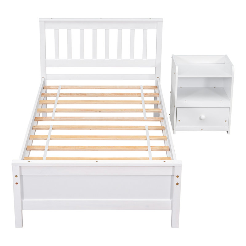 Ensemble de chambre à coucher 2 pièces, lit avec tête de lit et pied de lit Rista, Blanc, Lit simple