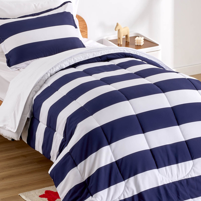 Ensemble d'édredon pour enfants avec taies décoratives, Bleu marine / blanc, Très grand lit