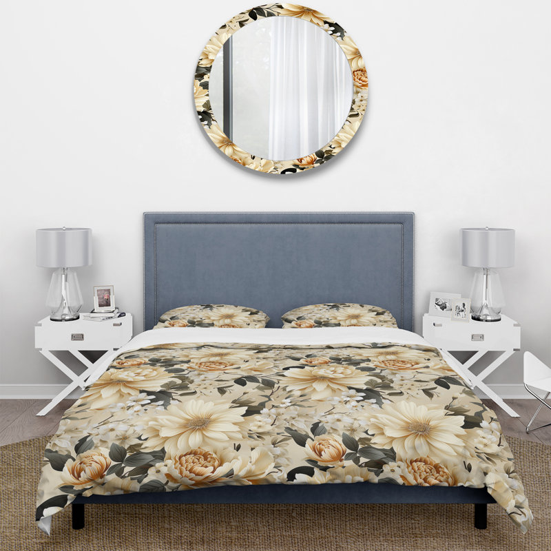 Ensemble de housse de couette Vintage Neutrals Mosaic Flowers II, Housse de couette simple + 1 taie décorative stan