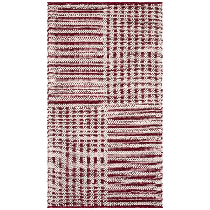 Isatou Hand Woven Wool/Cotton Striped Rug in Red/Ivory, Rectangle 3' x 5'