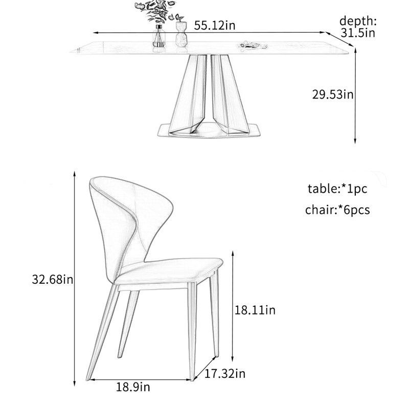 Stylish Durable Dining Table Sets., 29.53"H x 55.12"L x 31.5"W