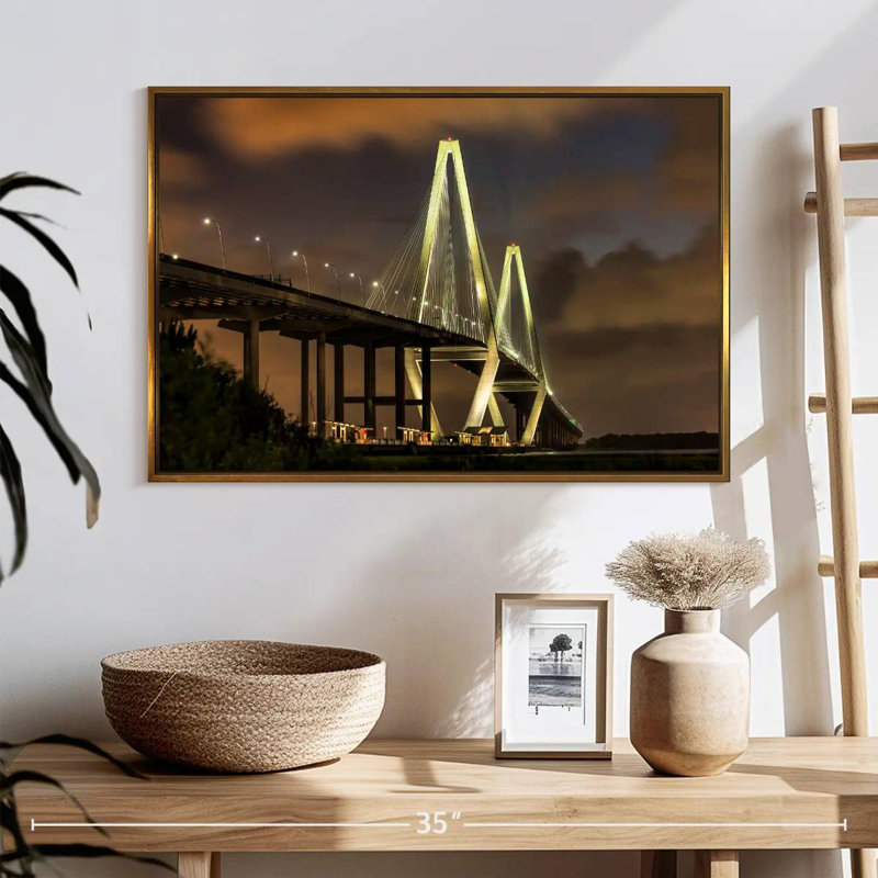Le pont Ravenel à Charleston, Cadre flottant doré, 25 po x 17 po