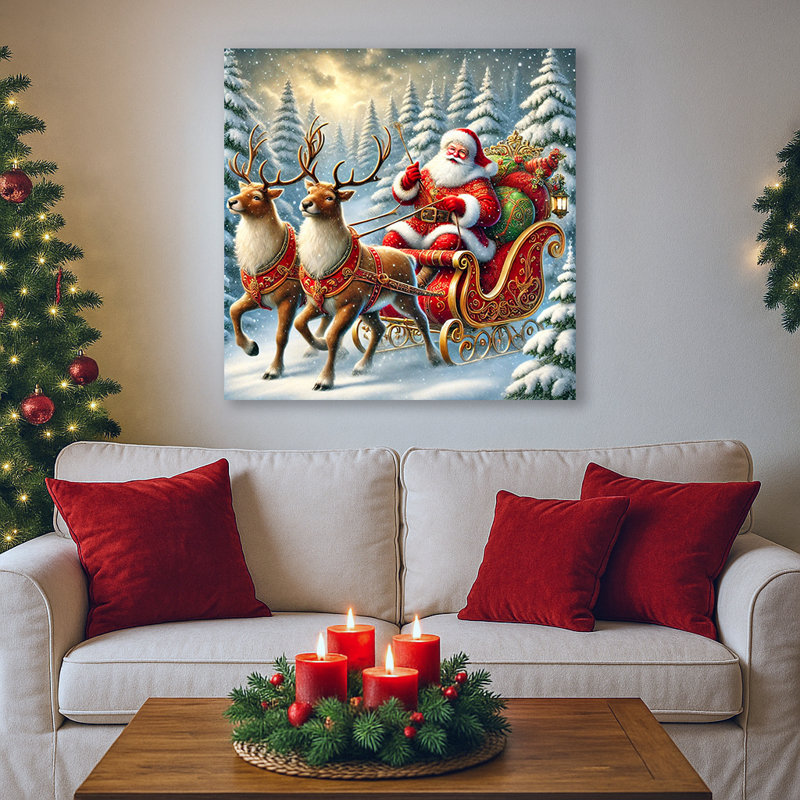 «Santa's Majestic Sleigh Ride: Enchanted Forest Journey», art sur toile, H 40 po x l 40 po x P 1,5 po