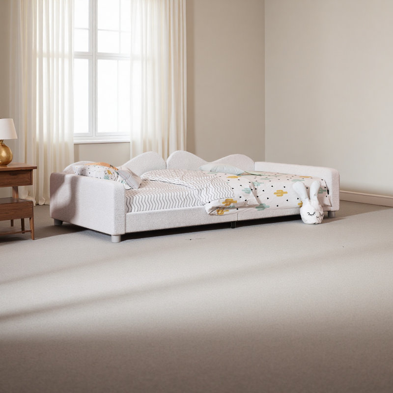 Upholstered Daybed, Sherpa Fabric Sofabed With Cloud-Shaped Backrest, No Box-Spring Needed, Twin, White