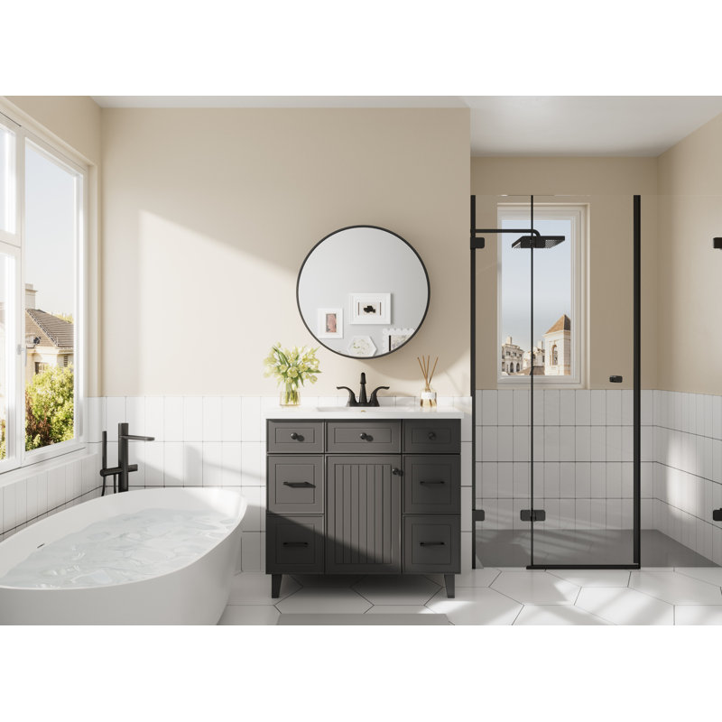 Pharmacie murale ronde avec tablettes Gervon, Noir, noir, noir, noir, H 24 po x l 24 po x P 6 po