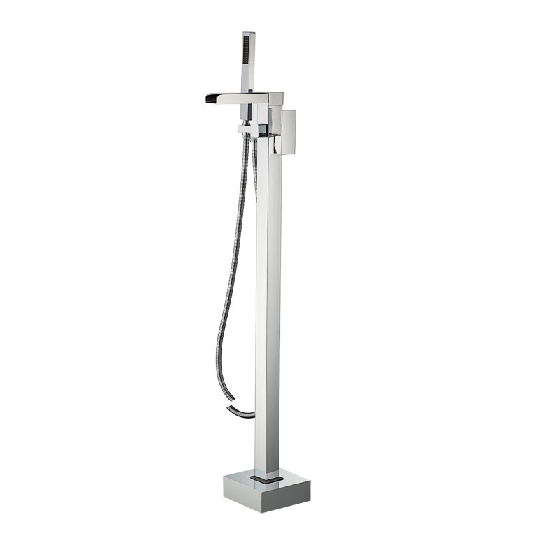 Robinet de baignoire autoportant monocommande à fixation au sol avec douche à main, Plaqué chrome