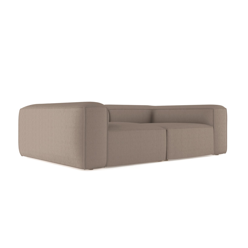 Varick Leather Sofa, Dark Brown, Box Weave Linen Pumice