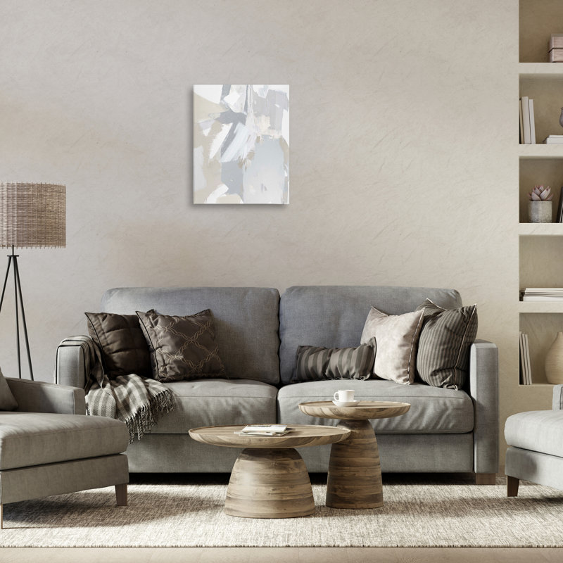Toile neutre à tons neutres gris et beige, design par Rachel Springer, H 20 po x l 16 po