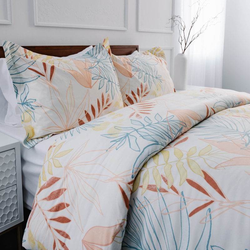 Ensemble de housse de couette Tropic Leaf, Crème, Housse de couette simple + 1 taie décorative simp