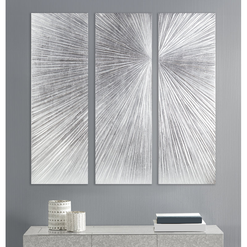 Silver Sunburst Hand Painted Dimensional Resin Wall Art Set