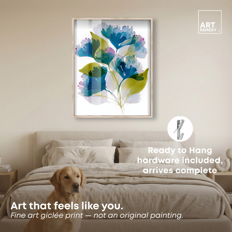 Emerald Overlaps I Shadowbox Print Floral, H 36 po x l 30 po, Cadre en chêne naturel
