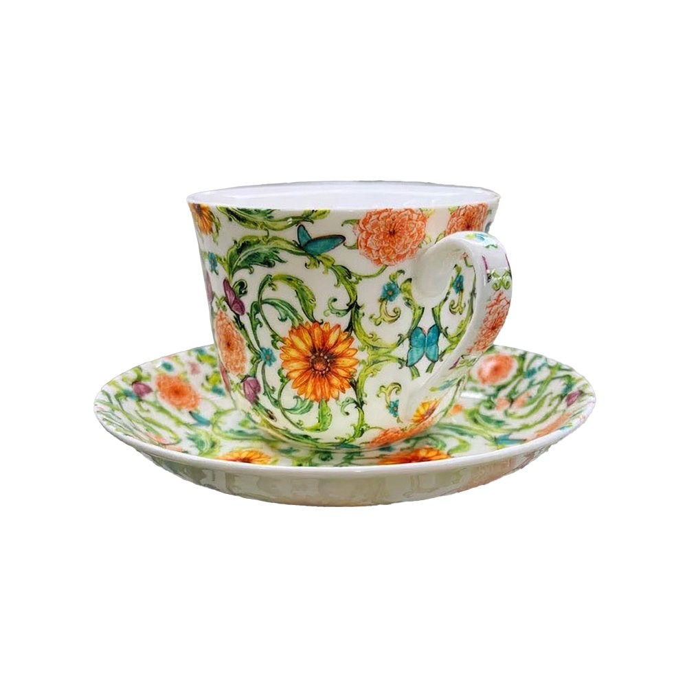 VINTAGE TRELLIS Large Breakfast English Fine Bone China Set Of A Cup And Saucer