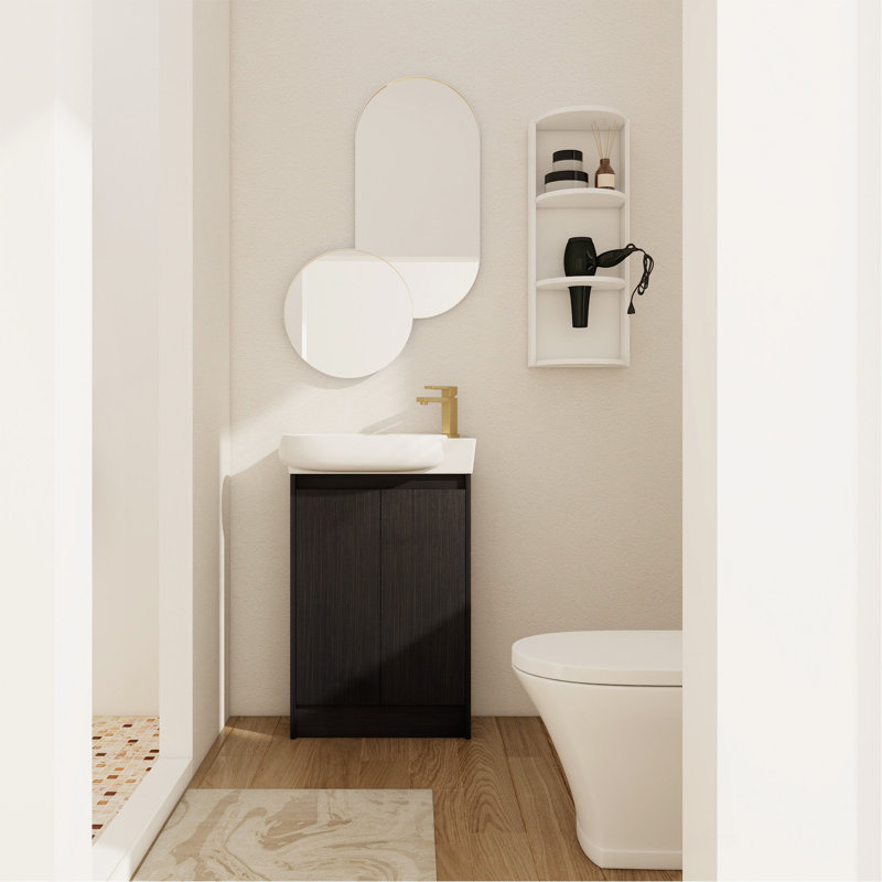 Meuble-lavabo autoportant de 23 po avec lavabo et support de rangement, portes à fermeture douce, Black Chestnut,Glossy White