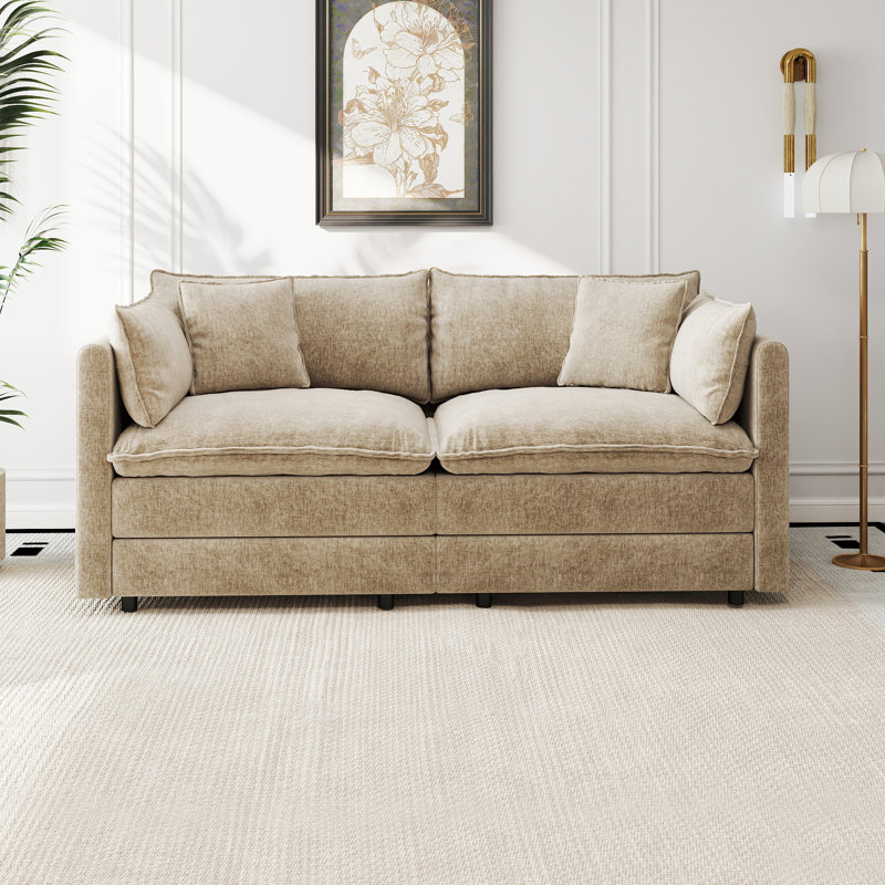 Canapé en chenille moderne, couleur café, 2, H 33,85 po x l 77,16 po x P 35,82 po