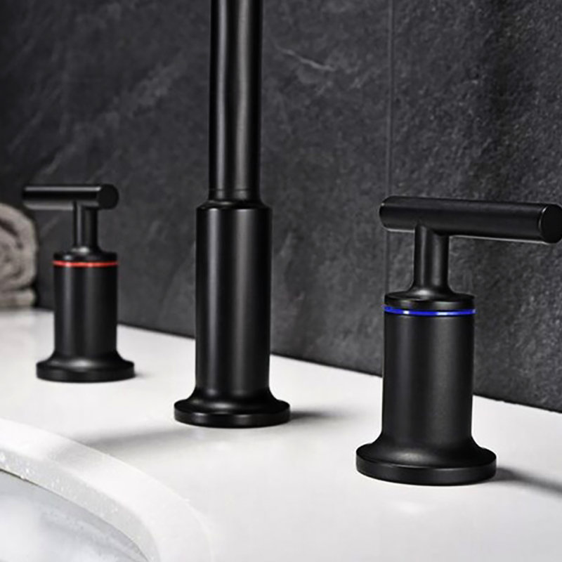 Widespread Matte Black Bathroom Faucet With Accurate Temp Control & Brass 8-Inch Spread Drip- Feature Ceramic