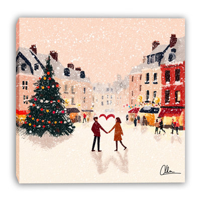 Romantic Winter City Evening Wrapped Canvas Wall Art
