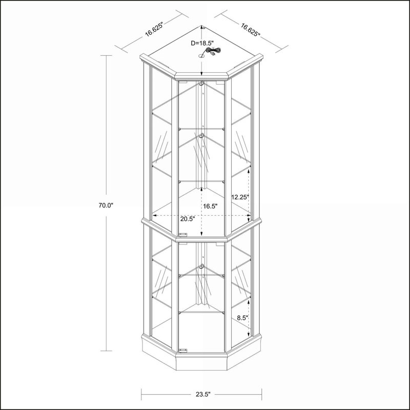 Corner Curio Cabinets, Lighted Oak with Adjustable Tempered Glass Shelves &amp; Mirrored Back | Traditional | Living Room
