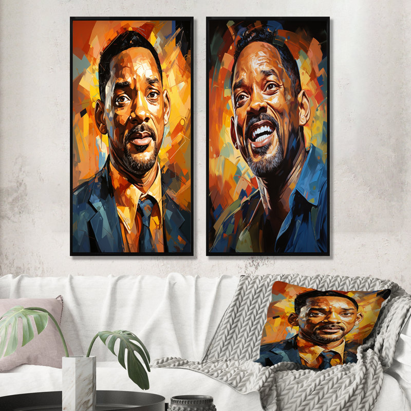 Sapphire Smith Portrait Popart - ensemble de 2 reproductions d'art abstrait Popart, Cadre noir, H 28 po x l 25 po