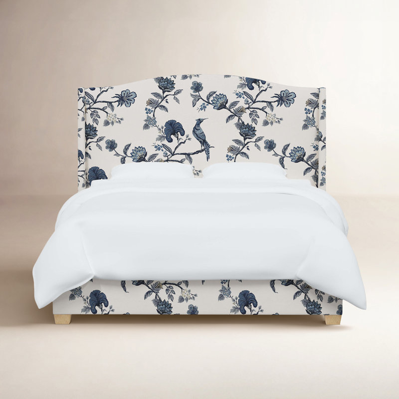 Allis Upholstered Wingback Bed, Full, Shaana Indigo