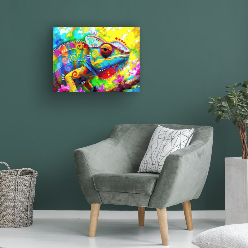 Œuvre sur toile, Dean, Russo, le caméléon Karma, H 14 po x l 19 po