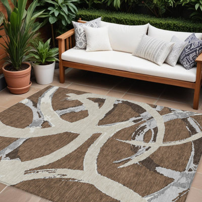 Tapis d'extérieur lavable abstrait beige et gris 8 pi x 10 pi brun